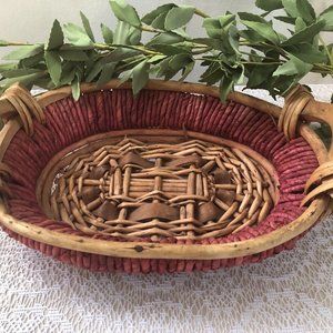 Wicker and Wood Basket Tray Bread Basket Display Basket
